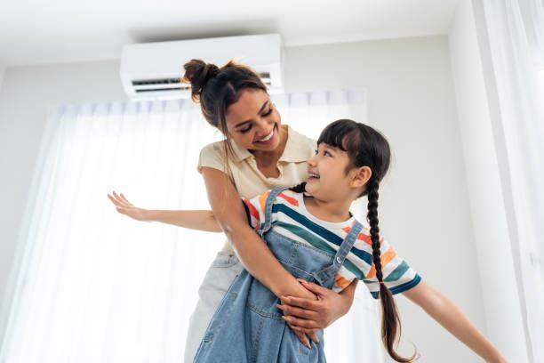 family enjoying cool air